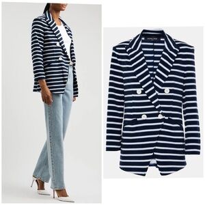 $398 NWT Veronica Beard Ortiz Terry Cloth Navy Blue White Striped Jacket Size M